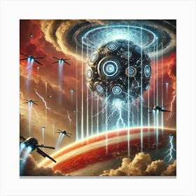 A Sci Fi Depiction Of The Tempest Nexus Deploying Drones Canvas Print