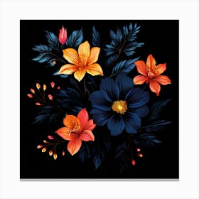 Flowers On A Black Background 1 Canvas Print