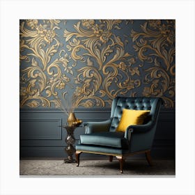 Gold Floral Wallpaper Canvas Print