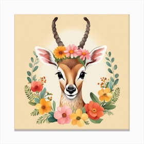 Floral Baby Antelope Nursery Illustration (26) Canvas Print