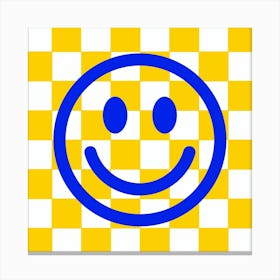 Smiley Face On Checkerboard Yellow Canvas Print