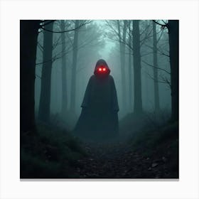 Shadowy Figure With Glowing Red Eyes In A Misty Forest 1 Canvas Print