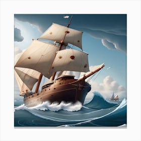 Sailing Ship In Stormy Sea 1 Canvas Print