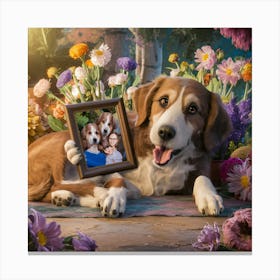 Dog Holding A Picture Frame Canvas Print