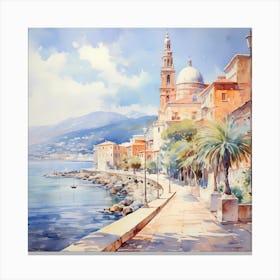 AI Shimmering Sands: Seaside Melody in Pastel Canvas Print