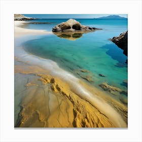 Blue Water and Jellyfish on Golden Beach Canvas Print