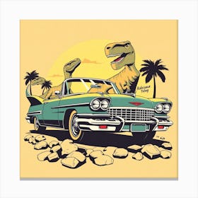 Dinosaurs And Car 6 Canvas Print