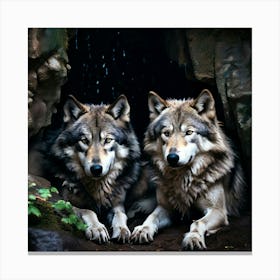 Two Wolves In A Cave Canvas Print