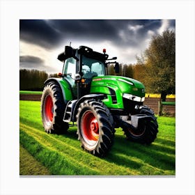 Green Tractor In The Field Canvas Print