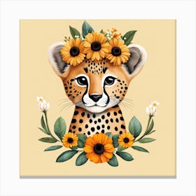 Floral Baby Leopard Nursery Illustration (26) Canvas Print