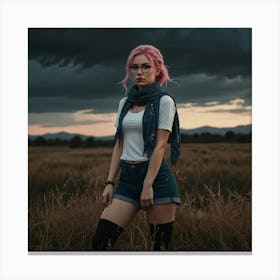 Portrait Of A Girl With Pink Hair 1 Canvas Print