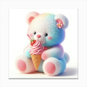 Teddy Bear Eating Ice Cream Canvas Print