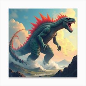 Titan Monster Roaring Amidst A Colorful Watercolor Sky 1 Canvas Print