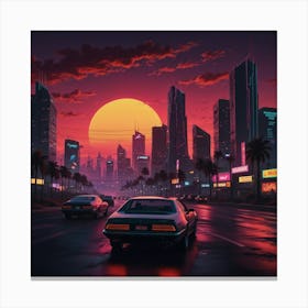 Neon City At Sunset 1 Canvas Print