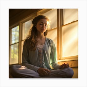 Young Woman Meditating Canvas Print