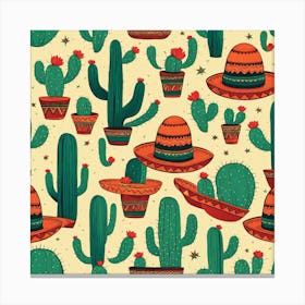 Mexican Cactus Pattern 2 Canvas Print