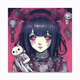 Anime Girl Holding A Teddy Bear Canvas Print