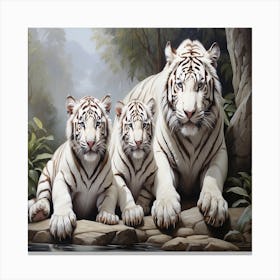 White Tiger Family 1 Canvas Print