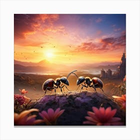 Ants Coordinate In A Bustling Colony Scene Minute Details Accentuating Their Cooperation Under The (1) Canvas Print