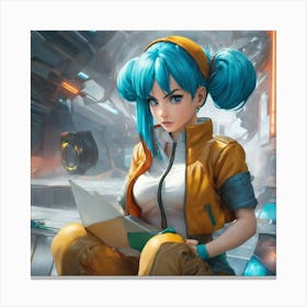 Anime Girl With Blue Hair Canvas Print