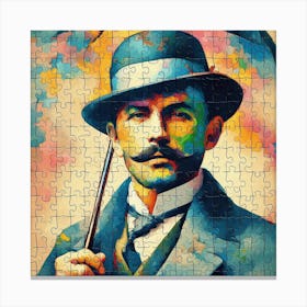 Abstract Puzzle Art French man with umbrella 5 Canvas Print