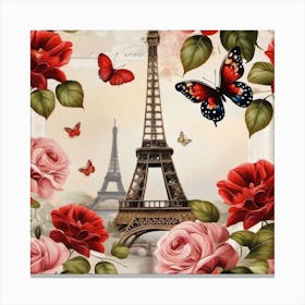 Paris Roses And Butterflies 14 Canvas Print