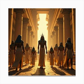 Pharaoh Akhenaten Surrounded By His Family In A Lavish Palace Canvas Print