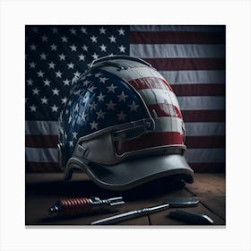 Labor Day Of Firefighter Helmet With Tools Canvas Print