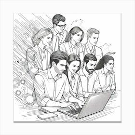 Group Of Business People Working On A Laptop Canvas Print