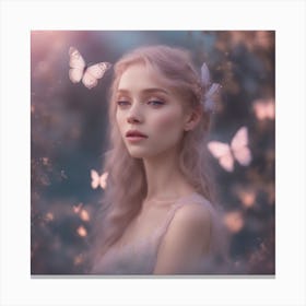 Dreamy Portrait Of A Cute Butterfly In Magical Scenery, Pastel Aesthetic, Surreal Art, Hd, Fantasy, Canvas Print