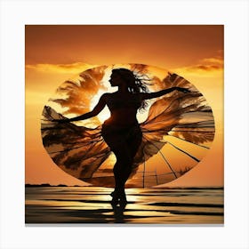 Silhouette Of A Woman At Sunset Canvas Print