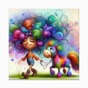 Little Girl With A Pony Canvas Print