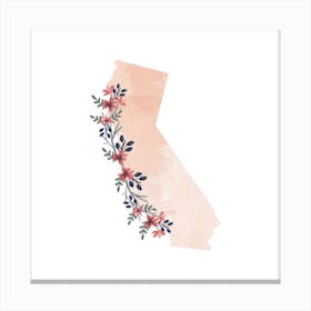 California Watercolor Floral State Canvas Print