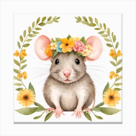 Floral Baby Rat Nursery Illustration (28) Canvas Print