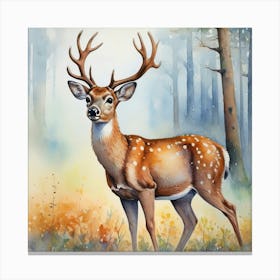 Deer In The Woods Watercolor Canvas Print