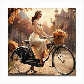 Beautiful Woman On A Bicycle Canvas Print