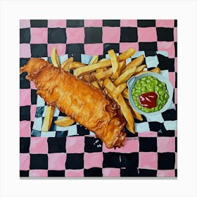 Fish & Chips Pink Checkerboard 2 Canvas Print