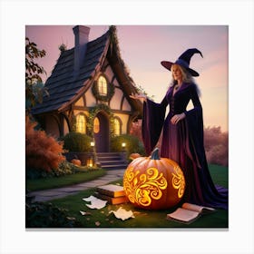 Witch With Pumpkin 2 Canvas Print