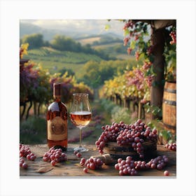 Wine And Grapes In The Vineyard 1 Canvas Print