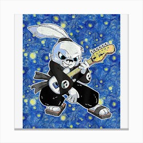 Starry Night Bunny Guitarist Rabbit Samurai Canvas Print