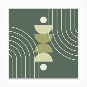 Modern Mid Century Sun, Moon Phases and Rainbow Abstract 33 in Forest Sage Green Canvas Print