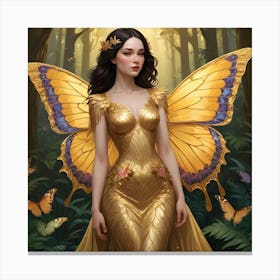 A Young Woman With Dark Hair And Golden wings Canvas Print