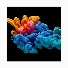 Abstract Long Cloud Of Colourful Smoke On A Blue (1) Canvas Print