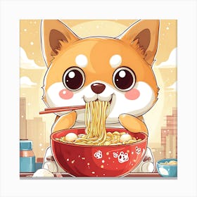 Corgi Eating Ramen 2 Canvas Print