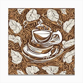 Coffee Cup With Leaves Canvas Print