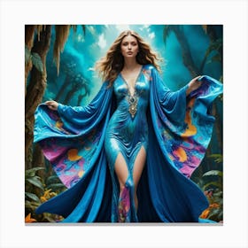 Woman In A Blue Dress 2 Canvas Print