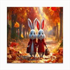 Cute Rabbits In Autumn Canvas Print