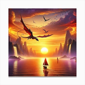 Dragon Flying Over The Sea 1 Canvas Print