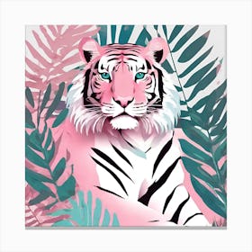 Pink Tiger Green Leaves 4 Canvas Print