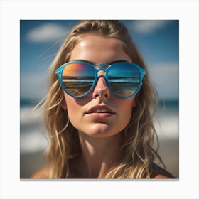 Woman Wearing Sunglasses On The Beach Canvas Print